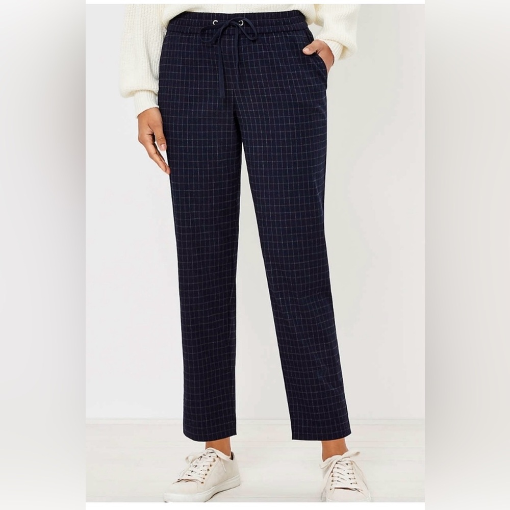 C and A plaid straight leg pants with drawstrings size XXL blue brown